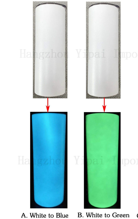 READY TO SHIP Glow in the Dark Matte 20 oz Skinny Straight (Non-tapered) Tumblers